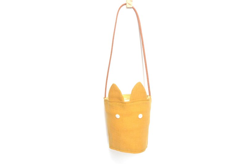 兔耳朵環保杯套- 土黃 - 杯袋/飲料提袋 - 棉．麻 黃色
