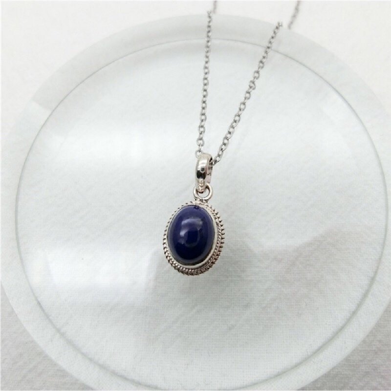 Lapis 925 sterling silver oval simple striped necklace Nepal handmade silver - Necklaces - Gemstone Silver