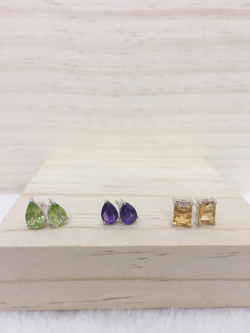 橄欖石/紫水晶/黃金托帕石 耳針 耳釘 印度製 - 耳環/耳夾 - 寶石 