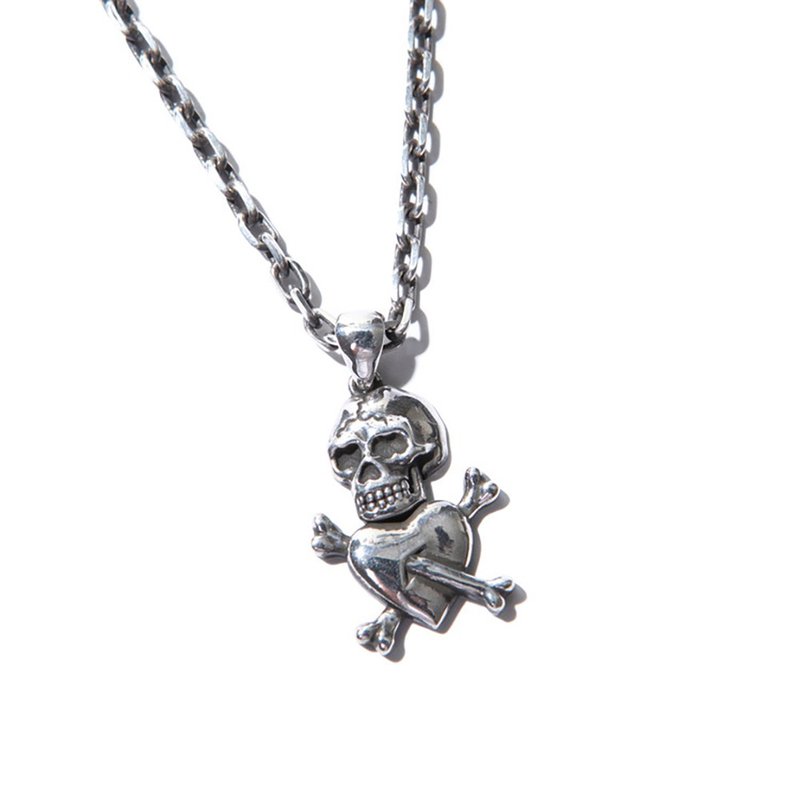 【Knockout】PENETRATE SKULL AND HEART PENDANT Necklace Skull Sterling Silver - Necklaces - Sterling Silver 