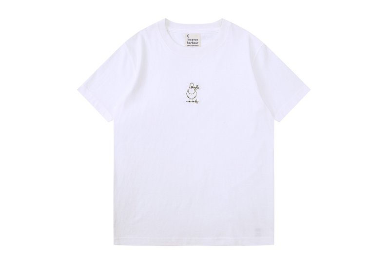 Incense Harbour 美國純棉 樹上的鴿子圖案 無縫白T-shirt T恤 - 帽T/大學T - 棉．麻 白色