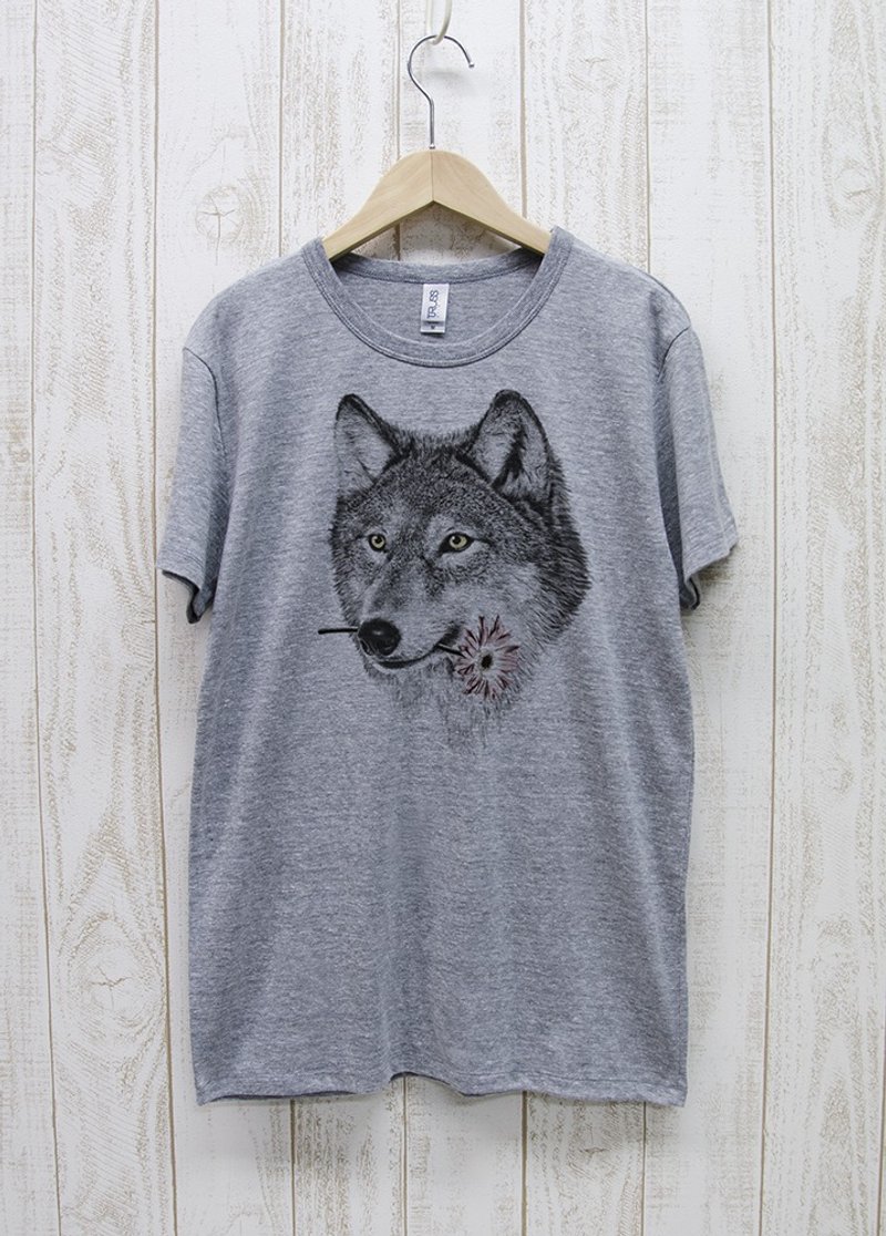 ronronWOLF Tee　Here you go　ヘザーグレー / R027-TT-GR - 中性衛衣/T 恤 - 棉．麻 灰色
