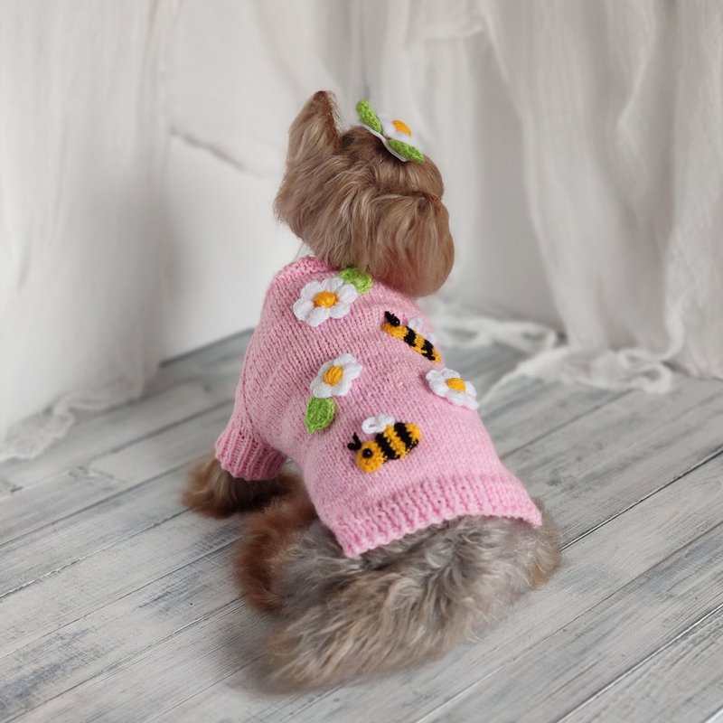 Daisy dog sweater for Chihuahua Yorkie Bee knit cardigan cat Knit dog sweater - Clothing & Accessories - Wool 