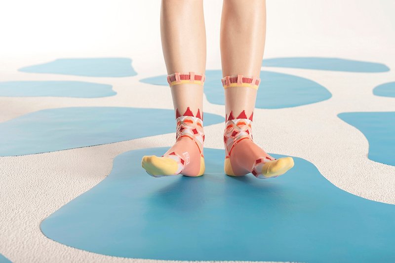 Lopi Sweater Salmon Sheer Socks | transparent see-through socks | colorful socks - ถุงเท้า - ไนลอน สึชมพู