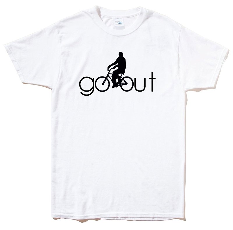 Go Out 短袖T恤 白色 出去走走 設計創意文青單速車自行車街車運動旅行 - 男 T 恤 - 棉．麻 白色