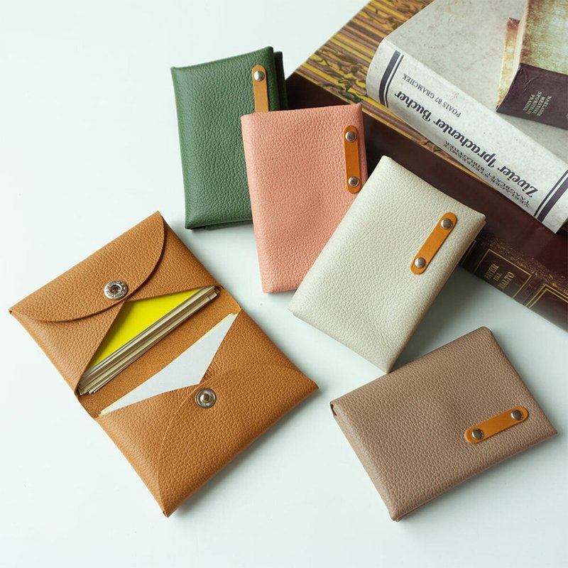 Business Card Holder [Shrink Leather] Card Case Compact Himeji Leather Miscellaneous Goods Folding Mother's Day HS15K - Card Holders & Cases - Genuine Leather Brown