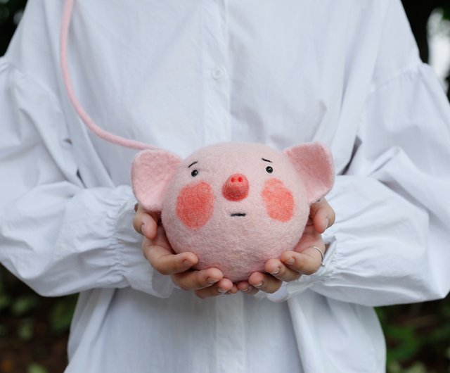 Ke Ren handmade wool felt DIY mini pig bag small round bag