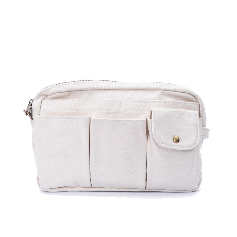 Elegant white multifunctional zipper storage organizer canvas bag - Clutch Bags - Cotton & Hemp White