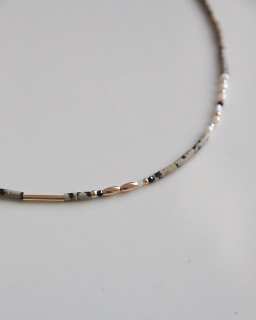 soma sema studio ORE – Dalmatian - 斑點石珍珠黑曜石髮晶 – 美製注金項鍊