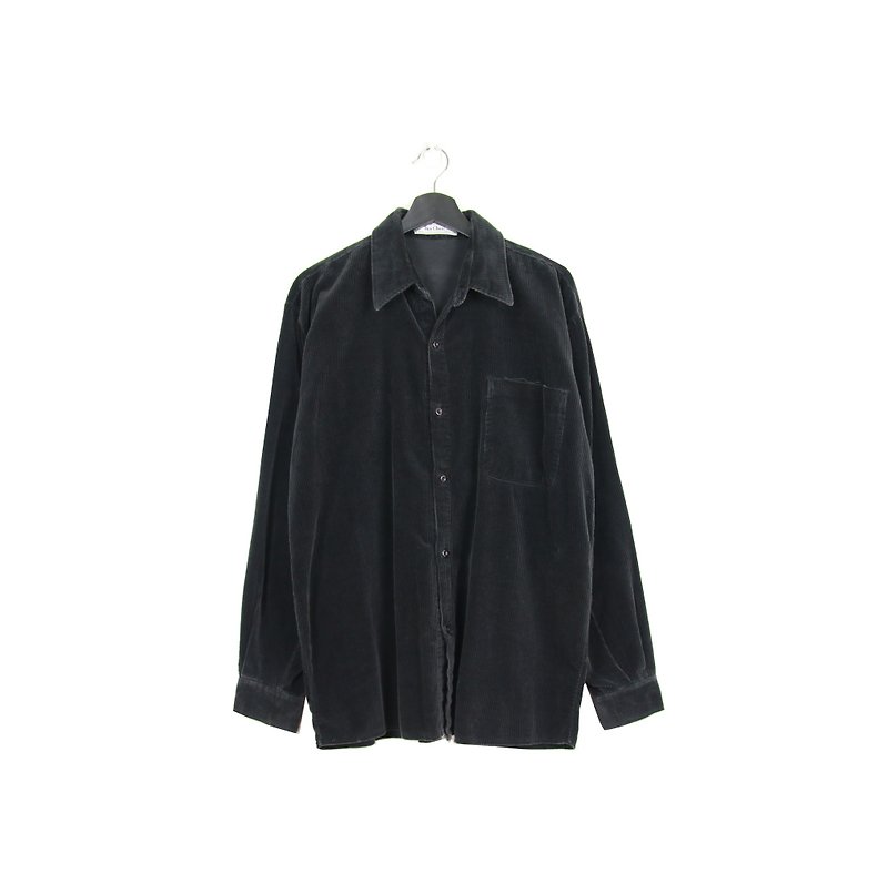 Back to Green Corduroy Shirt Black Vintage - เสื้อเชิ้ตผู้ชาย - ผ้าฝ้าย/ผ้าลินิน 