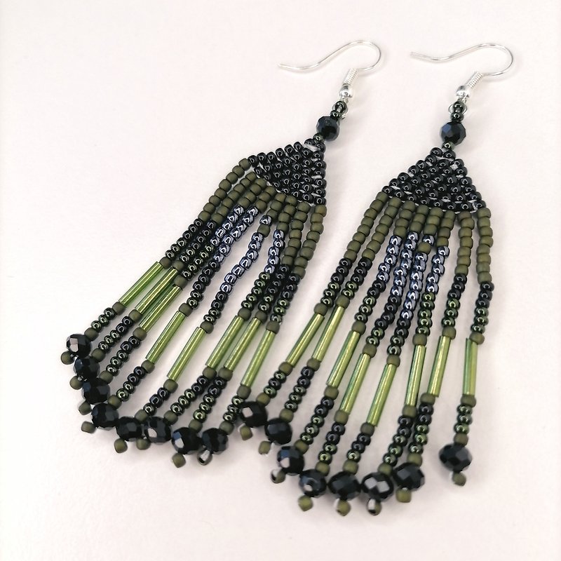 Other Materials Earrings & Clip-ons Black - Long beaded earrings, Beaded earrings, Dangle beaded earrings, Black earrings