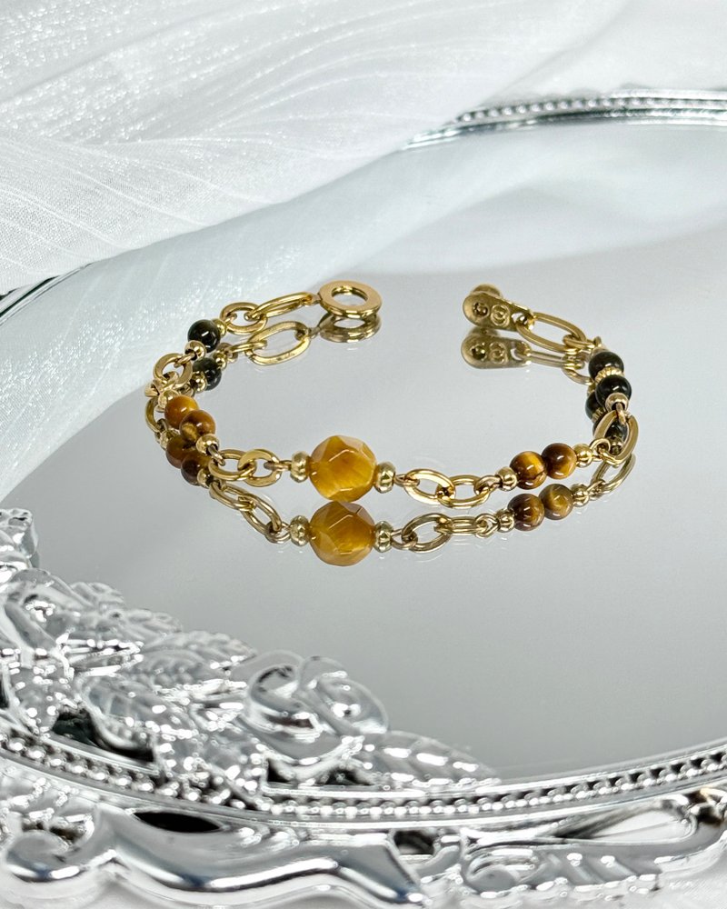 從容 招財黃金虎眼石水晶手鍊 - 金色醫療鋼/虎眼石/金曜石 - 手鍊/手環 - 水晶 黃色