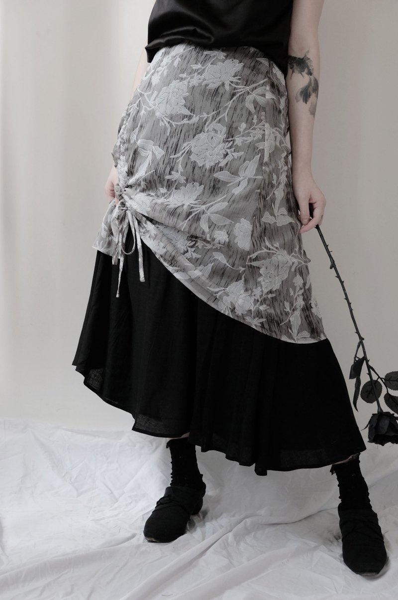 Skylar double layer skirt BLACK - 裙子/長裙 - 棉．麻 黑色