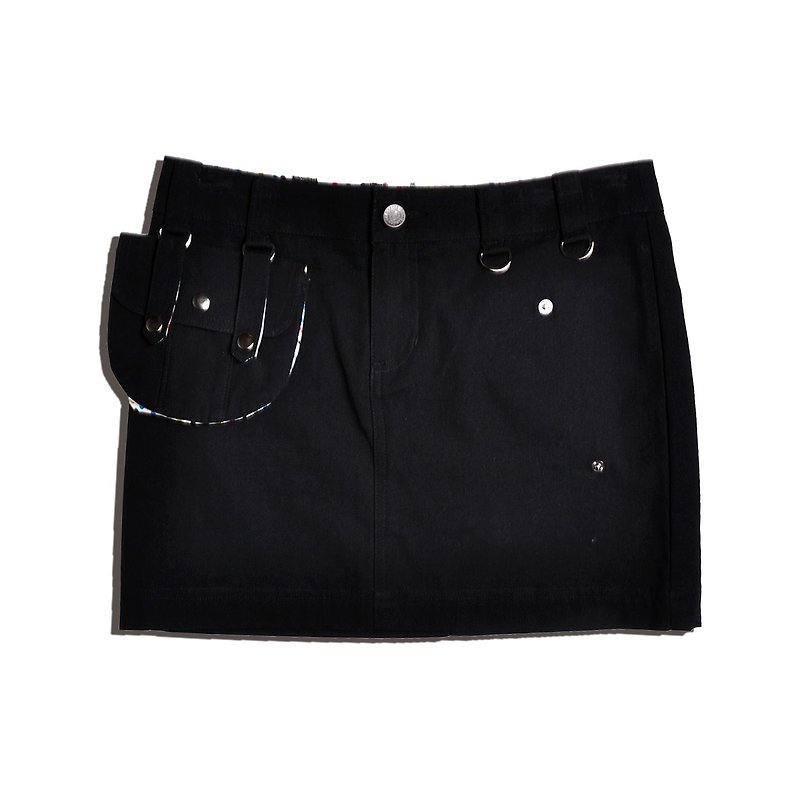 Mid-waist College Style Street Style Mini Solid Cotton 2 Detachable Pocket Skirt - กระโปรง - ผ้าฝ้าย/ผ้าลินิน สีดำ