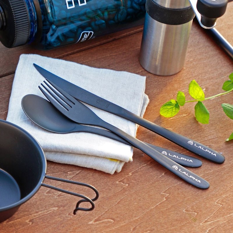 日本LALPHA 日製戶外露營不鏽鋼刀叉匙6件組 - 餐具/刀叉湯匙 - 不鏽鋼 黑色