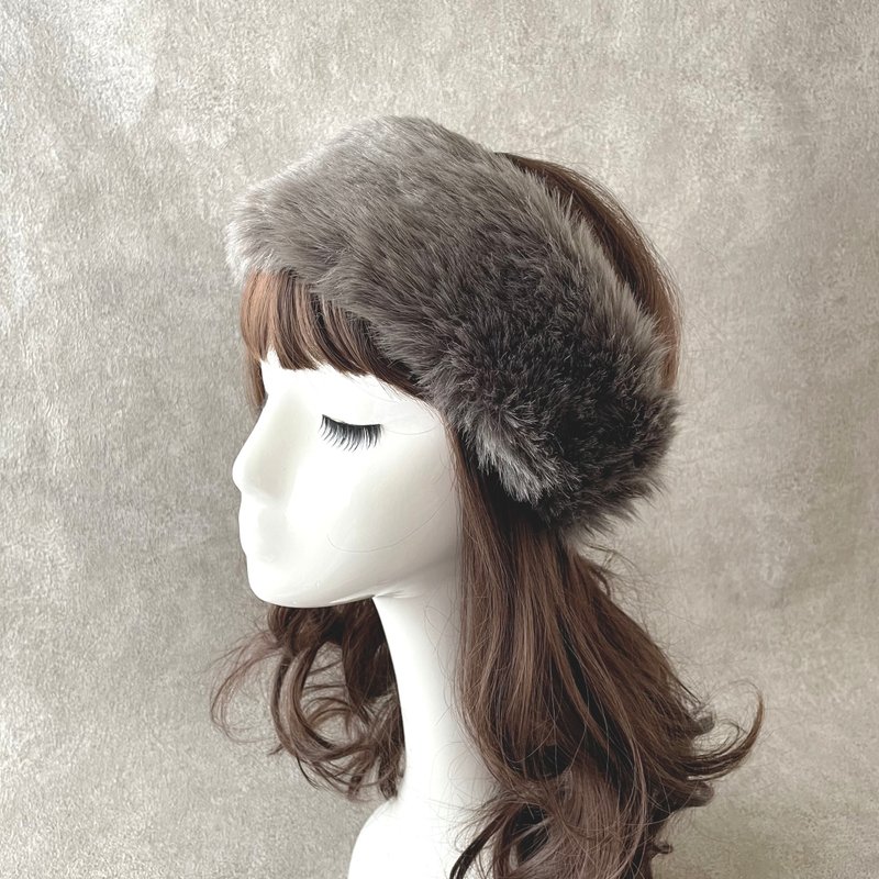 Adult eco fur hair band fox dark gray - เครื่องประดับผม - วัสดุอื่นๆ สีเทา