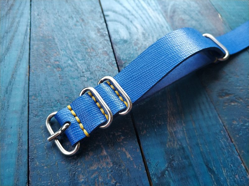 Wrist Band watch strap blue , nato strap blue , saffiano , zulu strap blue 20mm - Watchbands - Genuine Leather Blue