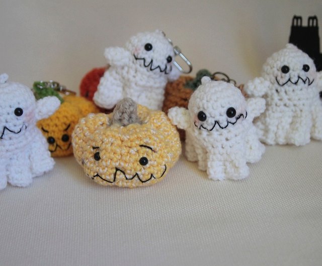 手編み毛糸のハロウィン 手編みハロウィンパンプキン キーホルダー