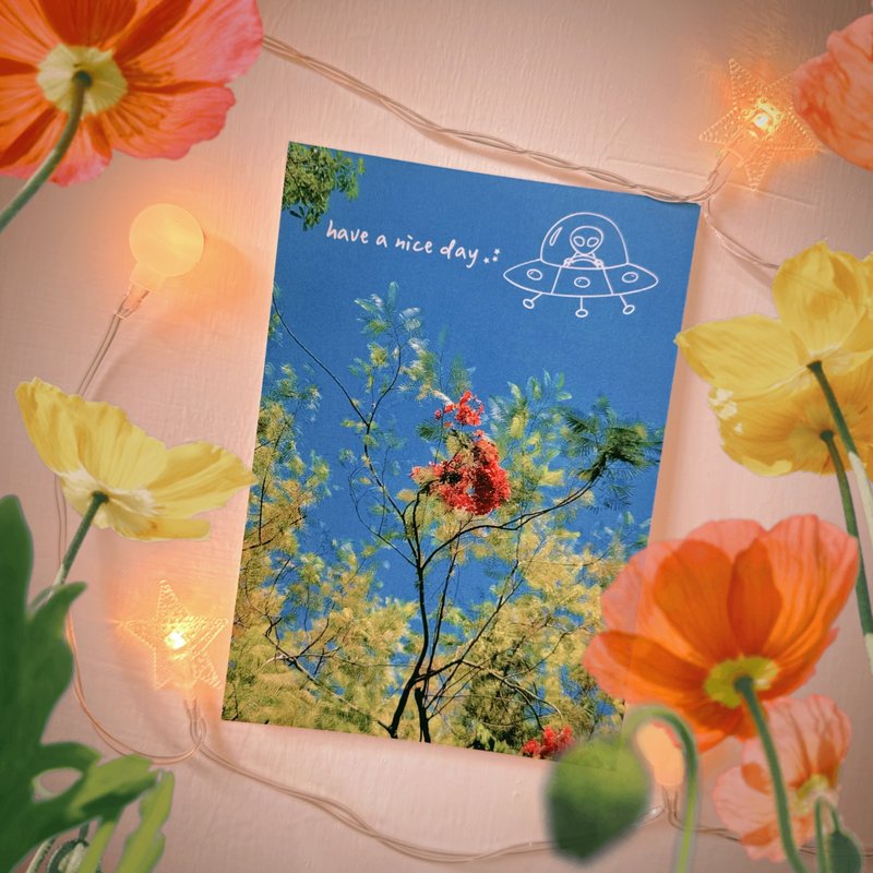 Have a Nice Day Alien Tour of Taiwan Postcard / Cool Card / Gui Sui Park Flamboyant Tree - Cards & Postcards - Paper Multicolor