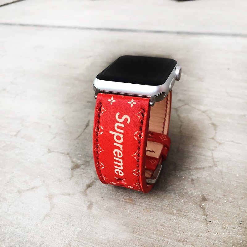 Apple watch leather strap - 腕時計ベルト - 革 レッド