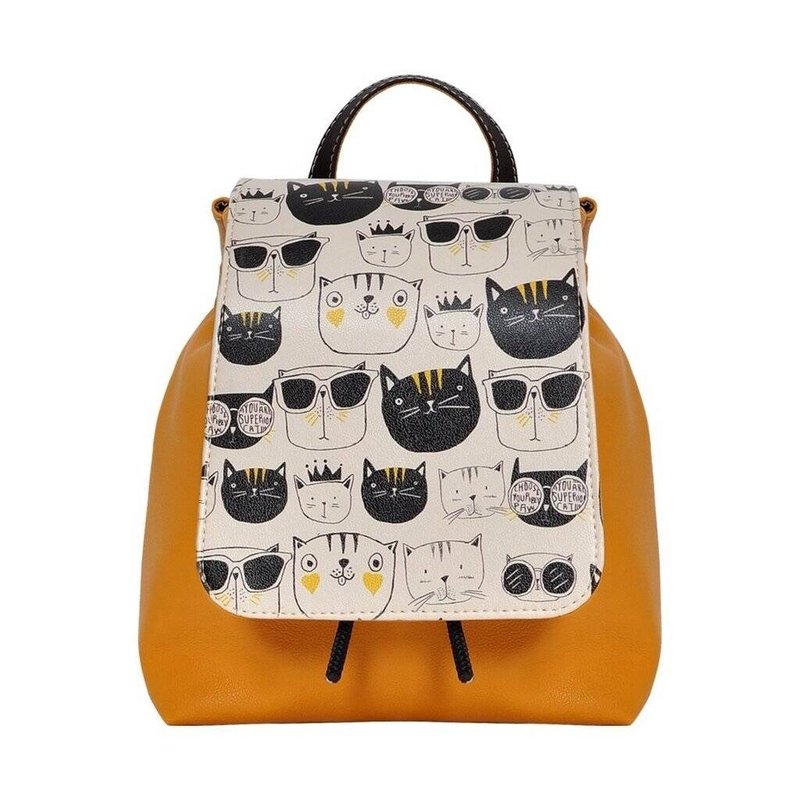 Yellow Backpack - Monochrome Cats - กระเป๋าเป้สะพายหลัง - ไฟเบอร์อื่นๆ สีส้ม