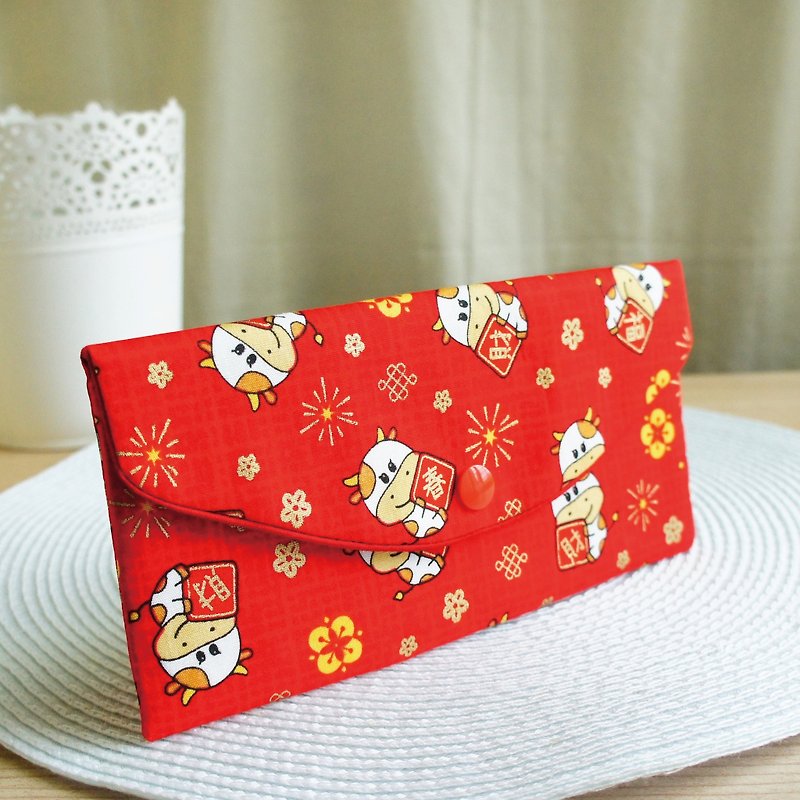 Lovely[New Year of the Ox Fortune Red Packet, Red] Passbook Cover, Cash Storage Bag - ถุงอั่งเปา/ตุ้ยเลี้ยง - ผ้าฝ้าย/ผ้าลินิน สีแดง