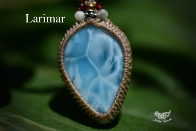 Artery Blue★High Quality★Larimar Macrame Pendant 492 - สร้อยคอ - เครื่องเพชรพลอย 