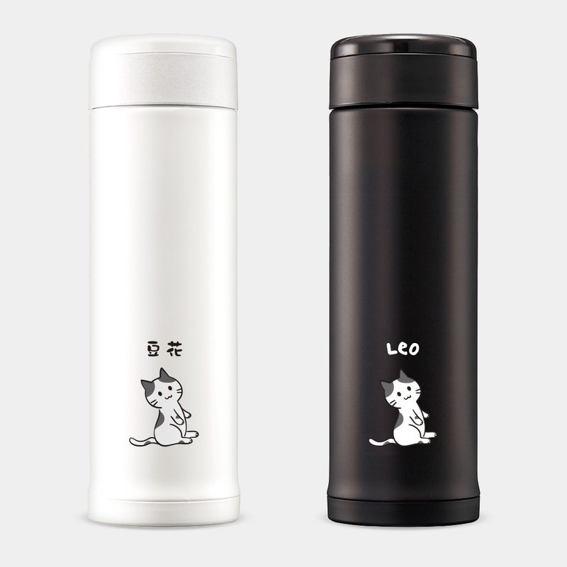 【客製化禮物】 瀏海貓 客製文字 象印不鏽鋼 保溫瓶 PU086 - 保溫瓶/保溫杯 - 不鏽鋼 黑色