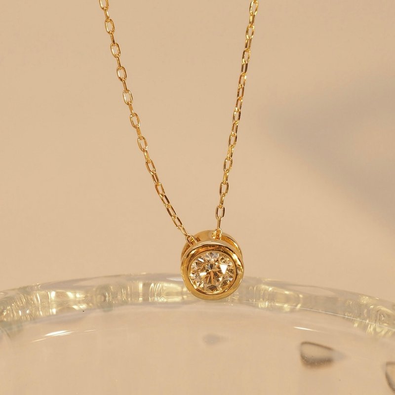 18K金邊框鑽石項鏈18K Gold Bezel Diamond Necklace - 項鍊 - 貴金屬 