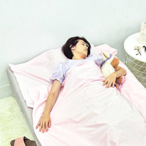 OUTSY 【臺灣製】加大版素色純棉便攜旅行床單/睡袋內套-芭蕾粉
