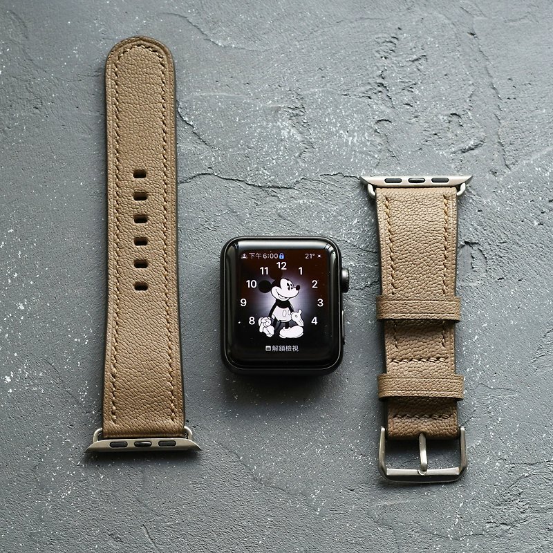 Leather Apple Watch Strap Genuine Leather Handmade Gift 38/40/41/42/44/45mm - สายนาฬิกา - หนังแท้ สีเทา