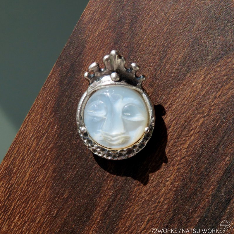 ムーンストーン ブローチ / Face Moonstone Brooch - 胸針 - 寶石 白色