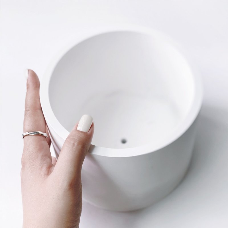 (Pre-order) White Gray Gradient Series | Simple 15cm extra large round white gray Cement basin about five inches - Plants - Cement Gray