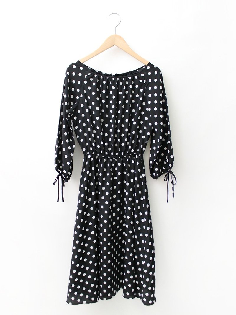 【RE0503D1185】 retro black and white little lovely spring and summer ancient dress - One Piece Dresses - Polyester Black