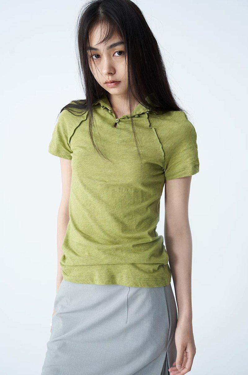 SELF light colored cotton split T-shirt - เสื้อยืดผู้หญิง - ผ้าฝ้าย/ผ้าลินิน สีแดง
