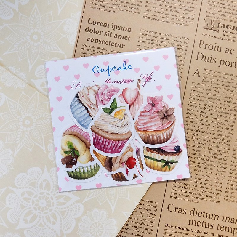 Cupcake hand-painted stickers - สติกเกอร์ - กระดาษ 