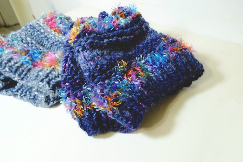 Araignee Design *Hand-made knitted woolen hat-horizontal pattern Melaleuca hat // Blue mixed color special woolen yarn - Hats & Caps - Wool Blue