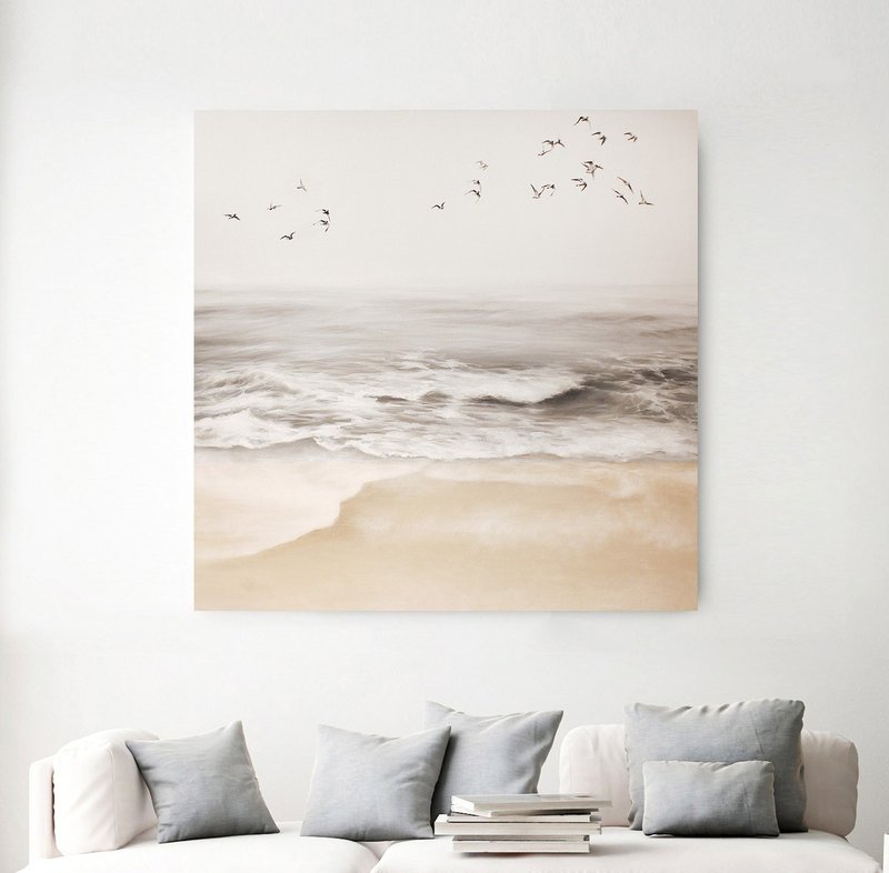 Seascape Painting | Sea Painting | Beige Seascape | Sea wall art |  Sea Vibes - 壁貼/牆壁裝飾 - 棉．麻 卡其色