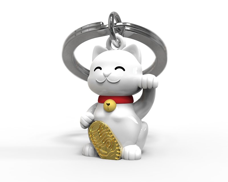 【Metalmorphose】MTM lucky cat keychain charm/gift - Keychains - Other Metals White