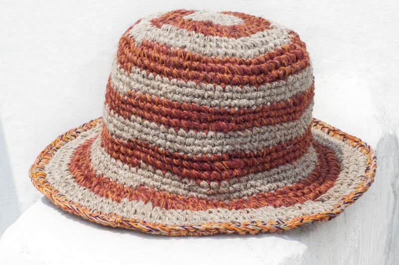 Hand-woven cotton Linen hat knit cap hat sun hat straw hat - orange cake rainbow forest wind - หมวก - ผ้าฝ้าย/ผ้าลินิน หลากหลายสี