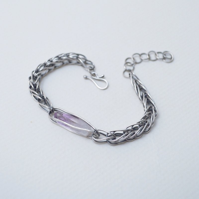 原石系列-Vera Cruz紫水晶‧硫化染黑純銀手鍊 - 手鍊/手環 - 純銀 紫色