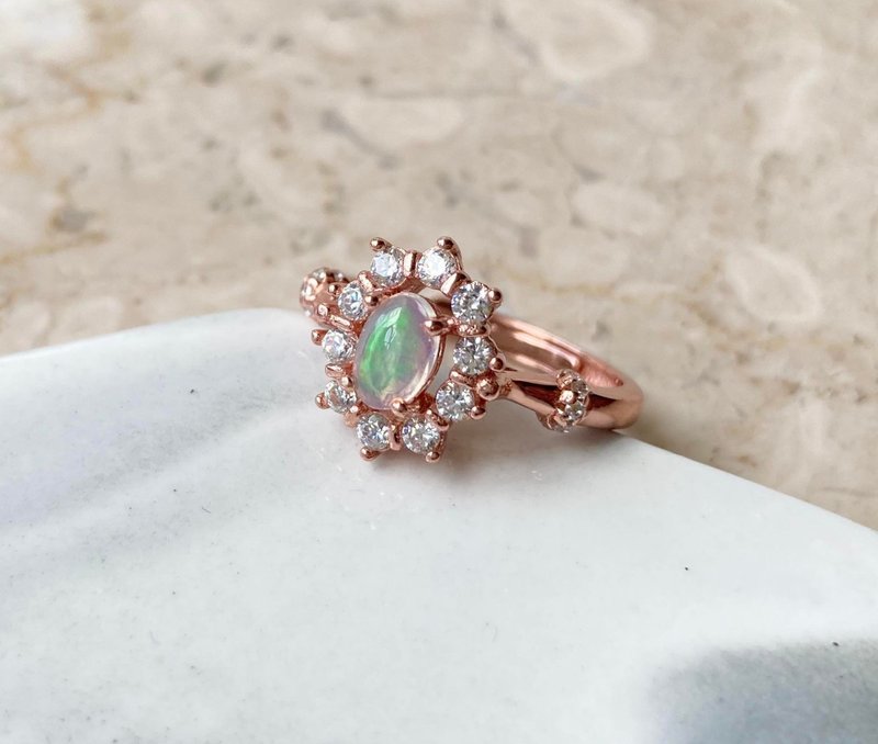 Natural Opal Stone Rose Gold 925 Sterling Silver Ring Stone Gemstone Light Jewelry Semi Gemstone - General Rings - Gemstone Multicolor