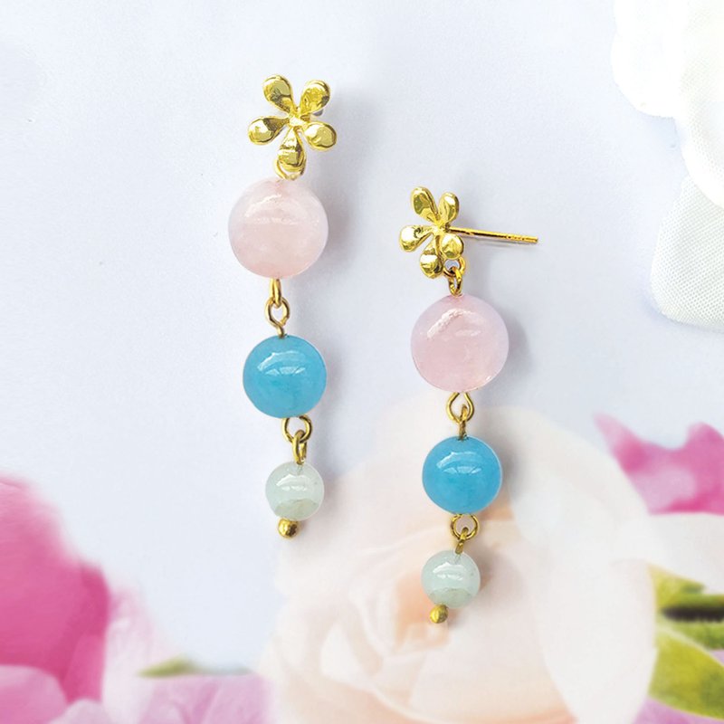 【雙11折扣】earrings, Aquamarine earrings ,Lucky stone , stud earrings - 耳環/耳夾/耳骨夾 - 其他金屬 