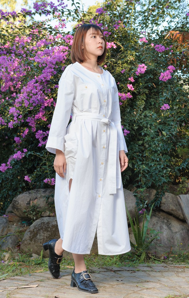 LANZONA minimalist slim fit H-shaped strappy long dress - One Piece Dresses - Cotton & Hemp White