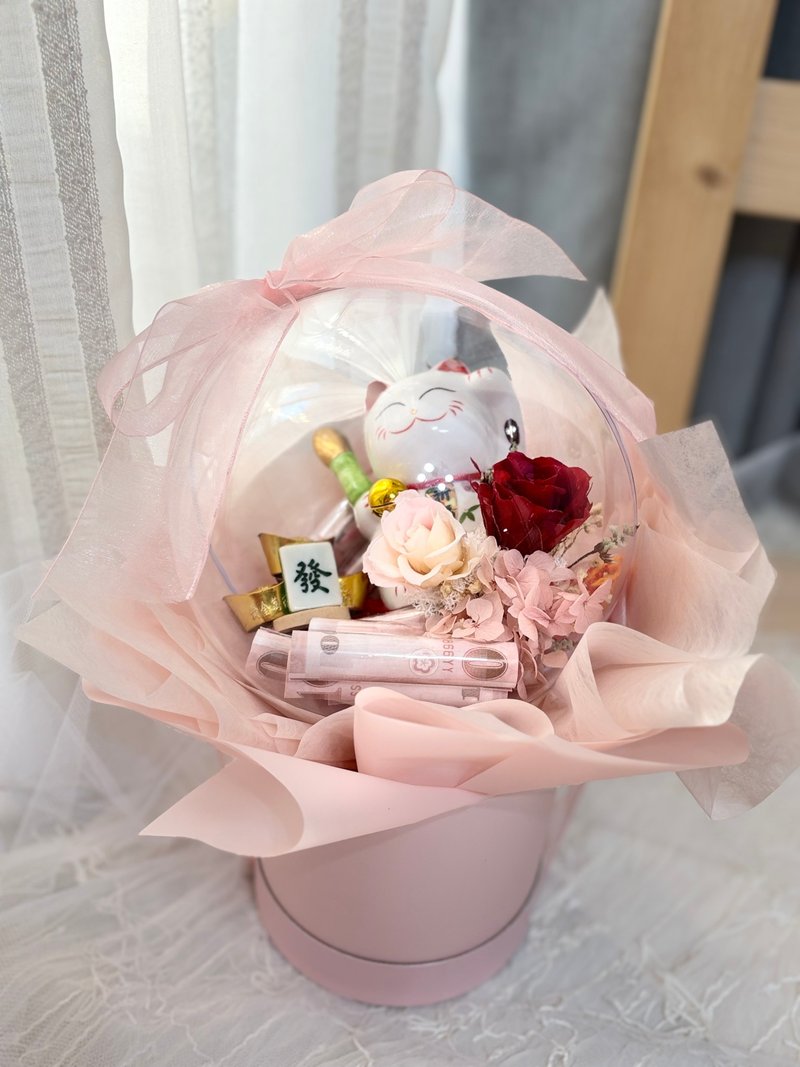 開幕必送  粉色系波波球招財貓x錢錢抱抱筒 - 植物/盆栽/盆景 - 植物．花 