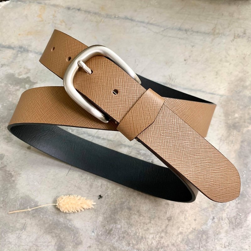 Italian cross pattern belt customized camel customized gift - Belts - Genuine Leather 