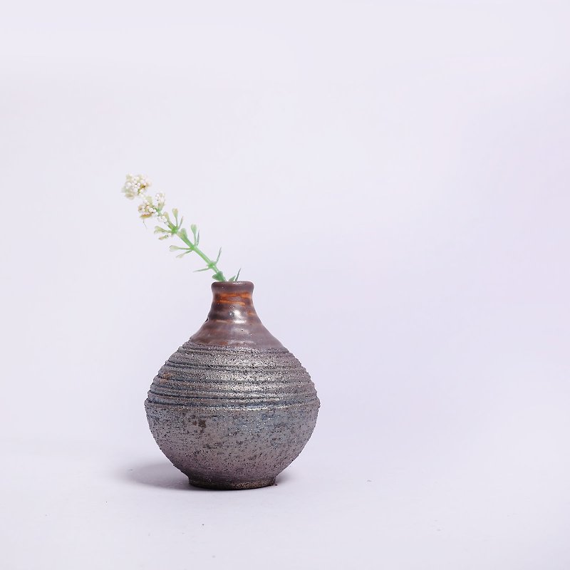 明也窯l薪窯シエ黒土陶器ワンラウンドインサート - 花瓶・植木鉢 - 陶器 ブラック