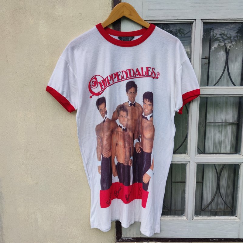 Vintage 90s Chippendales  Strippers Dance Show T Shirt - Men's T-Shirts & Tops - Cotton & Hemp White