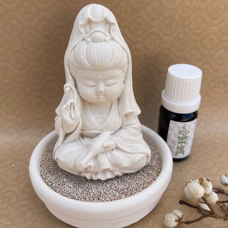 Miniature meditation Aquarius Guanyin  w/small dish holder set - Fragrances - Other Materials White