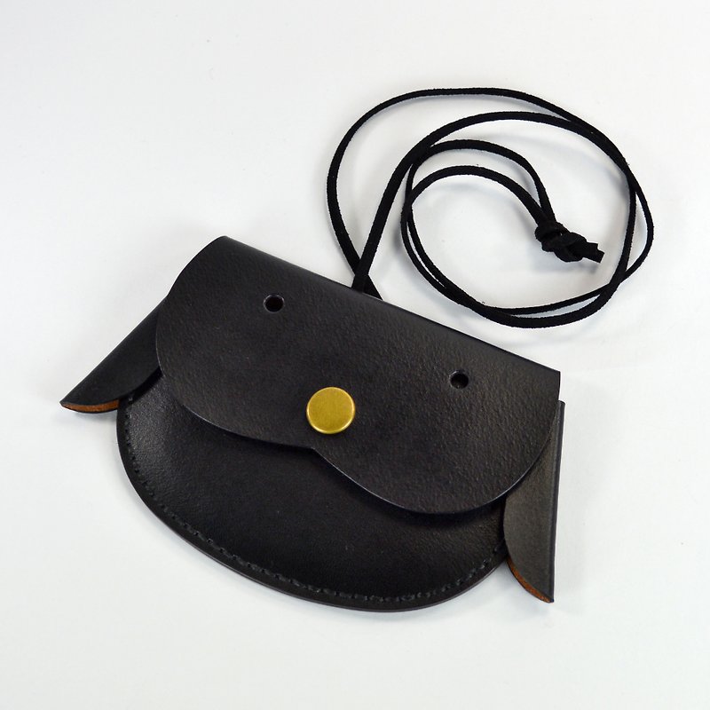 ブラックベジタブルなめしの革手縫い風の財布 - 小銭入れ - 紙 ブラック